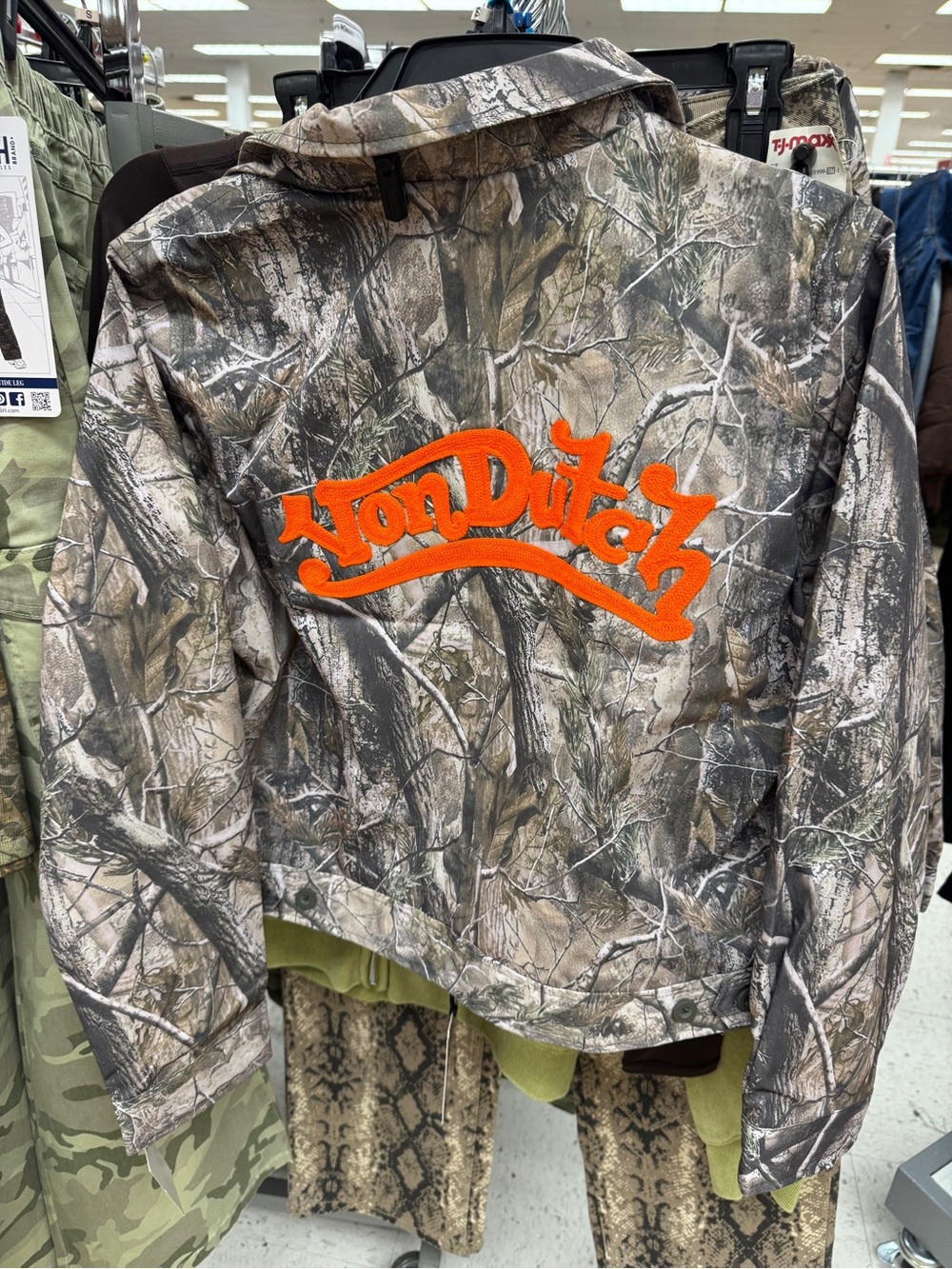 Von Dutch Camo Jacket in Olive with Orange Logo